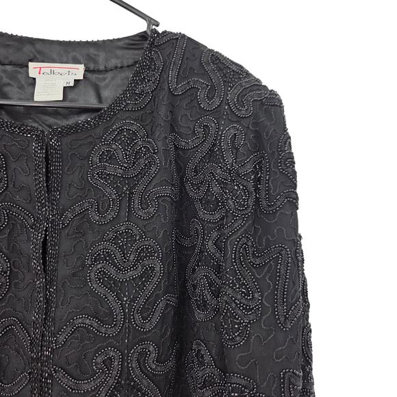 VINTAGE TALBOTS MEDIUM SILK EMBROIDER BEADED WESTERN FRONT CLIP CARDIGAN - Picture 5 of 5